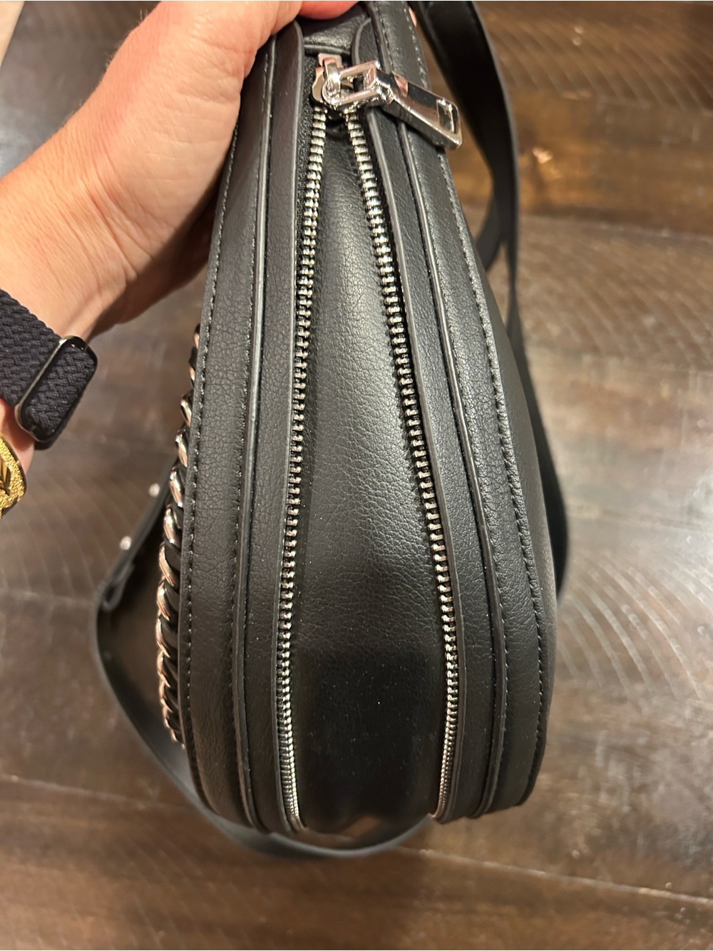 INC International Concepts Black Quilted Shoulder Bag with Silver Chain Trim image 3